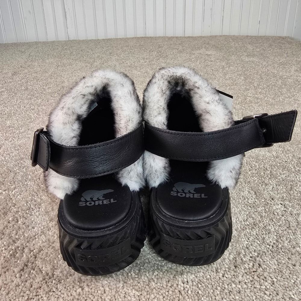 Sorel Ona Ave Mule Black Sea Salt Leather‎ Faux Fur Platform Clog NL5150-010 7.5 - Picture 2 of 8
